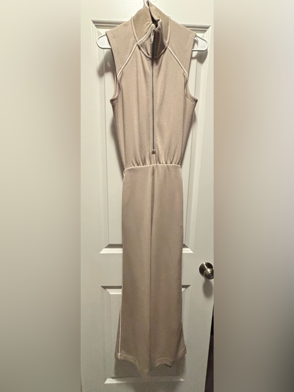 SPANX AirEssentials Shawl Collar Half Zip Jumpsuit Beige Small